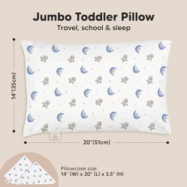 KeaBabies Toddler Pillow with Pillowcase, Jumbo 14X20 - Soft Organic Cotton Toddler Pillows for Sleeping - Machine Washable - Perfect for Travel, Toddler Bed Set (Space Drift) - Image 2