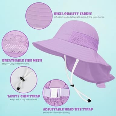 Toddler Baby Sun Hat Kids Summer UPF 50+ for Boys Girls Adjustable Beach Hats with Bucket Wide Brim Age 1-7 Years - Image 4