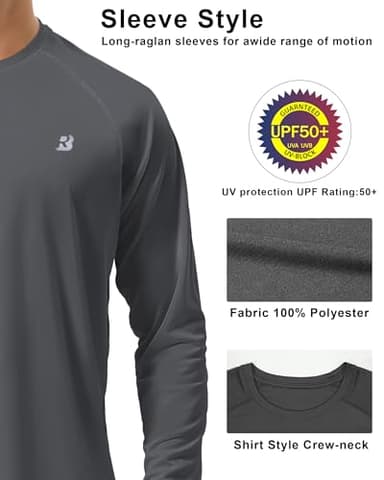 Roadbox Mens UPF 50+ UV Sun Protection Shirts Outdoor Long Sleeve SPF Diving Rash Guard for Fishing Hiking Swimming Dark Gray - Image 5