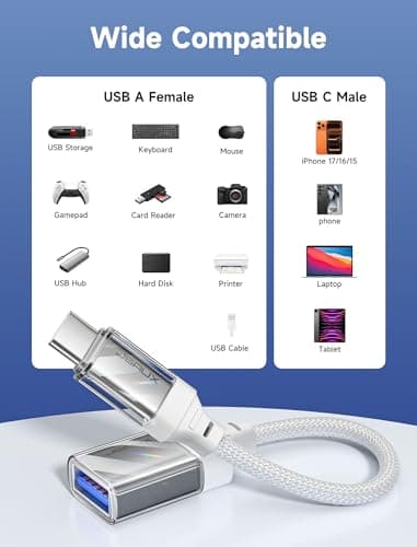 JSAUX USB to USB C Adapter [2 Pack], USBC OTG Adapter Compatible with MacBook Pro/Air, iPhone 15 Pro Max, Samsung Galaxy S24/S23/S22/S21 and More USB C Devices-Crystal White - Image 6