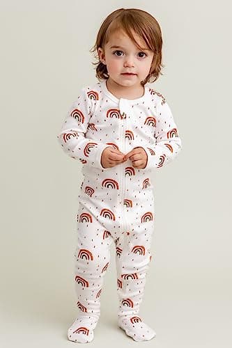 O2 BABY Baby Boys Girls Organic Cotton Zip Front Sleeper Pajamas, Footed Sleep 'n Play（12-18 Months, Rainbow & Orange） - Image 2