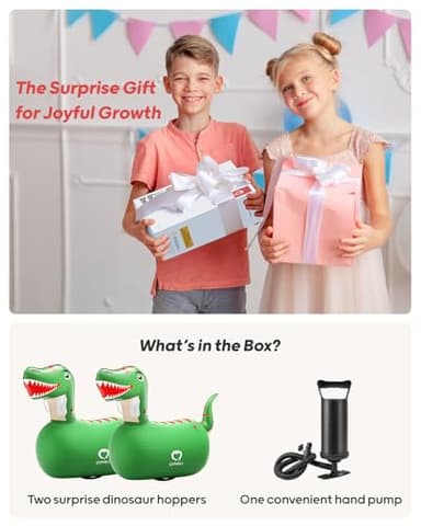 QPAU Inflatable Bouncy Dinosaur Toys 2 PCS with Hand Pump, Heavy Duty Giant Bouncy Pal, 220lbs Load Capacity, Ride On Bouncy Animal Hopper Toy, Indoor Outdoor Bouncers for Kids Girls Boys Ages 5+ - Image 4