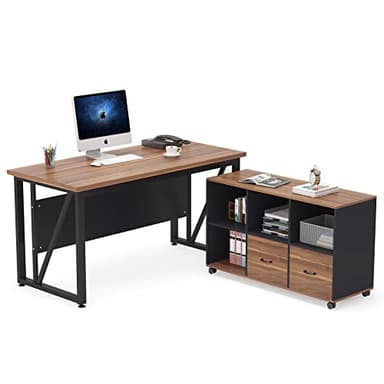 Tribesigns 55 inches Executive Desk and 43" lateral File Cabinet, L-Shaped Computer Desk Home Office Furniture with Drawers and Storage Shelves, Office Table with Cabinet - Image 9