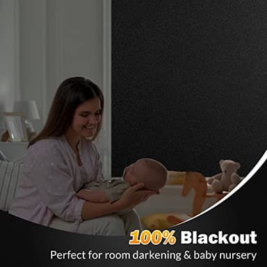 rabbitgoo Blackout Window Film, Sun Blocking Privacy Cover for Glass, Removable Opaque Room Darkening Dark Black Out Window Covers Tint Shades for Home Day Sleep Light Blocker 17.5 x 118.1 Inches - Image 2