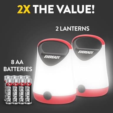 Eveready LED Camping Lantern X-250 (2-Pack), Super Bright Tent Lights, Rugged Water Resistant LED Lanterns, 100 Hour Run-time (Batteries Included), Red and Black - Image 6