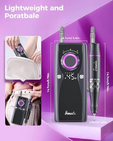Yomanta Electric Nail Drill Professional Kit: 45,000 RPM USB Rechargeable Efile Nail Drill Nail File with 12 Bits for Polishing Gel/Acrylic Nails- Portable Manicure Tool Set for Salon/Home-Black - Image 7