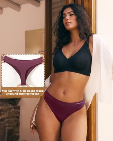 BAMBOO COOL Women's Thongs Seamless Moisture-Wicking Breathable Underwear High Stretchy Mid Waisted Panties Tagless 6 Pack - Image 4