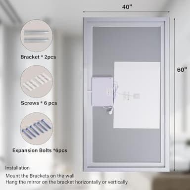 XRAMFY 40"x 60"LED Bathroom Mirror, Backlit + Front Lit, LED Bathroom Mirror with Lights for Wall, 3 Colors, Anti-Fog, Dimmable Brightness, Memory Function, Tempered Glass - Image 3