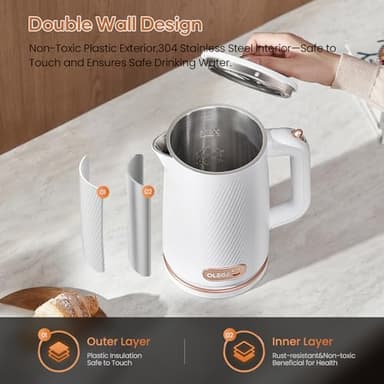 OLEGA Electric Kettle - 1500W Electric Tea Kettle 1.8L Stainless Steel Inner Electric Kettles for Boiling Water Auto Shut Off Boil-Dry Protection Electric Water Kettle for Coffee Tea White - Image 5