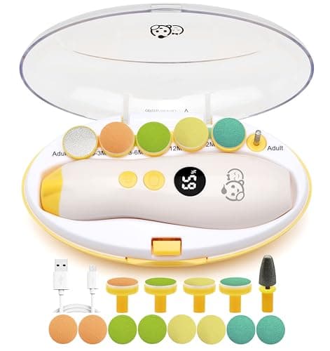 Rechargeable 22 in 1 Baby Nail Trimmer, Usage Labeled Case, 13 Extra Replacement Tools, Royal Angels Electric Nail File with LCD Display, Newborn Toddler Nail Care Clipper Kit (Rechargeable, Mango) - Image 1
