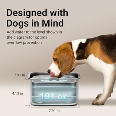 DownyPaws No Spill Water Bowl for Dogs,101oz/3L Stainless Steel Slobber Stopper, No Drip Slow Drinking Dog Water Bowl, No Mess Dog Water Dispenser Spill Proof, Dishwasher Safe, Silver - Image 3