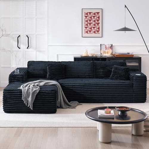 VOHOBY 106” Modular Sectional Sofa, Cloud Sectional Couch with Deep Seat, Modern Modular L-Shape Sofa Couch with Chaise,Upholstered Couches for Living Room Bedroom (Black, Right Sitting Chaise) - Image 1