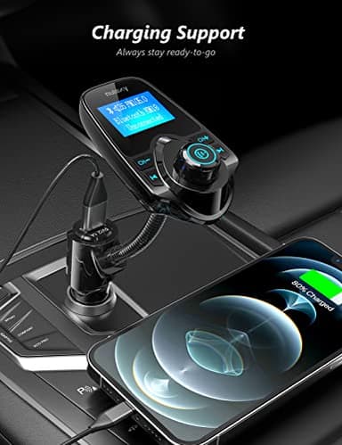 Nulaxy Car Bluetooth FM Transmitter [2024 Upgraded], 1.44" Display Flexible Gooseneck, Handsfree Call Wireless Music Stereo Audio Player Radio Adapter Car Kit USB Phone Charger, TF SD Card AUX-KM18 - Image 6