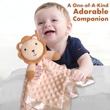 Loveys for Babies, Soft Baby Security Blanket Lovies for Babies, Stuffed Animals Blankie for Newborn Infant with Baby Snuggle Toy, Baby Boys Gilrs Gifts Lion Security Blanket 16 Inch - Image 3