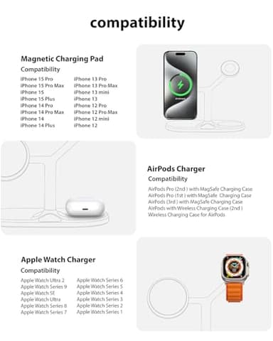 3-in-1 Wireless Charging Station for Apple Devices - Fast Charging Station for iPhone and Watch, Stable Charger Stand for iPhone 12-15 & iPhone 16 & iWatch & AirPods, Adapter Not Included - Image 8