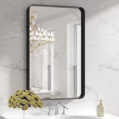LOAAO Black Metal Framed Bathroom Mirror for Wall, 24X36 Inch Rounded Rectangle Mirror, Matte Black Bathroom Vanity Mirror Farmhouse, Anti-Rust, Hangs Horizontally or Vertically - Image 1