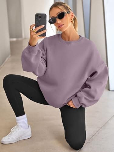 EFAN Womens Sweatshirts Hoodies Oversized Sweaters Crewneck Fleece Casual Tops Basic Comfy Fall Fashion Clothes 2025 Plus Size Maternity Workout Lounge Wear Winter Outfits LightPurple XL - Image 4