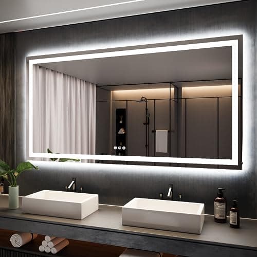 ISKM 72'' x 36'' LED Mirror for Bathroom Lighted Vanity Mirror for Wall Front Lights + Backlit LED Bathroom Mirror Anti-Fog Tempered Glass ETL Listed - Image 1