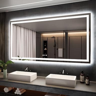 ISKM 72'' x 36'' LED Mirror for Bathroom Lighted Vanity Mirror for Wall Front Lights + Backlit LED Bathroom Mirror Anti-Fog Tempered Glass ETL Listed - Image 1