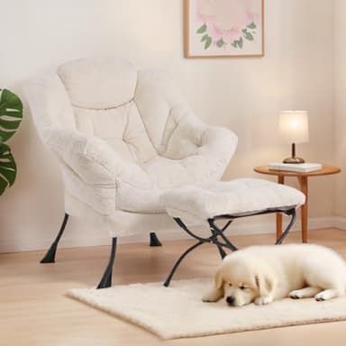 Tiita Lazy Chair with Ottoman, Modern Large Accent Lounge Armchair, Comfy Leisure Sofa Reading Chair with Footrest for Bedroom, Living Room, Dorm Rooms, Garden and Courtyard, Plush Beige - Image 8