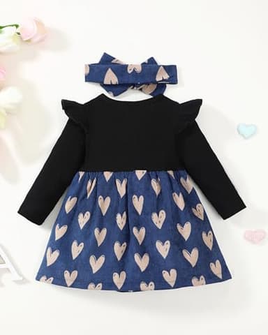 Baby Girl Clothes 6-9 Months 9-12 Month Girl Clothes Infant Girls Winter Dress Fall Spring Ribbed Ruffle Long Sleeve Blue Heart Dresses for Girls - Image 3
