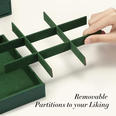 TidyStash 4 Layer Jewelry Box with Lid, Classic Jewelry Organizer with 3 Drawers for Women Girls, Adjustable Compartments, Modern Style, Green - Image 5