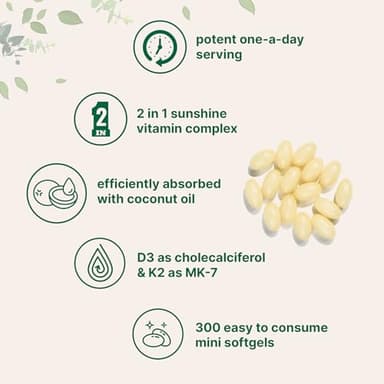 Micro Ingredients Vitamin D3 5,000 IU + K2 MK-7 100 mcg, 300 Softgels | Virgin Coconut Oil | 2-in-1 Bone, Immune & Heart Support | Easy to Swallow, Non-GMO - Image 4