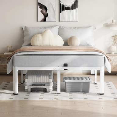 VIPSHOW 18 Inch King Size White Bed Frame, 3500Lbs Heavy Duty Metal Platform with Round Corner Legs Mattress Slide Stopper, Steel Slat Support No Box Spring Needed, Noise Free, Non-Slip, Easy Assembly - Image 9
