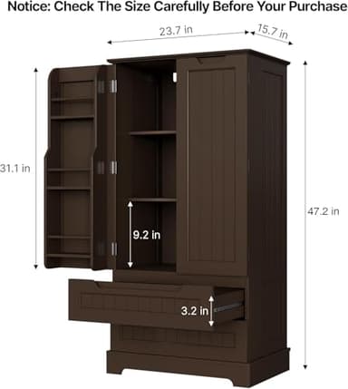 Gizoon Kitchen Pantry Storage Cabinet with Drawers Freestanding Bathroom Storage Cabinets with Doors and Shelves, 47" Small Wooden Food Pantry Cabinet for Dining Room Craft Room, Dark Brown - Image 3