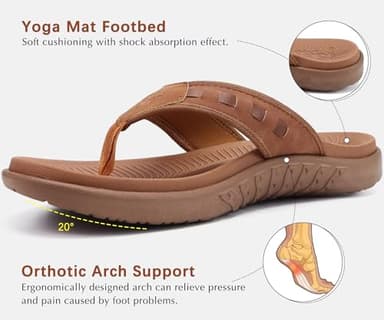 KuaiLu Mens Leather Sport Flip Flops Comfort Orthotic Thong Sandals with Plantar Fasciitis Arch Support for Outdoor Summer - Image 3