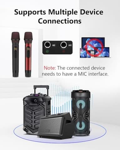 ROUWU Wireless Microphones, UHF Metal Dual Handheld Cordless Dynamic Karaoke Microphone Wireless, 1/4 "Output for Rechargeable Wireless Microphone, Wedding, Party,DJ, Church, Speech,Class Use, 240ft - Image 5