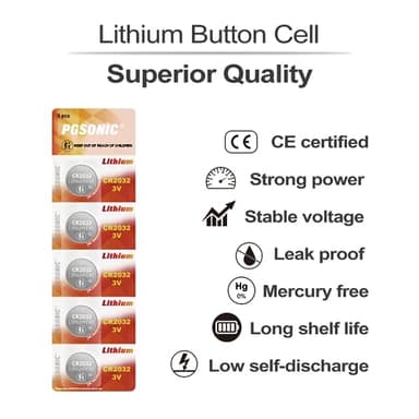 PGSONIC CR2032 3V Lithium Battery (10pcs), Compatible with AirTag, Key Fobs, Smart Sensors, Scales, Candles and More - Image 2