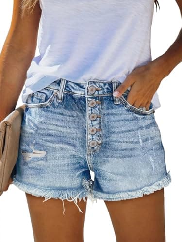ZOLUCKY Jean Shorts for Women Stretchy Ripped Jean Shorts High Waisted Shorts Denim Shorts with Pocket Light Blue M - Image 1