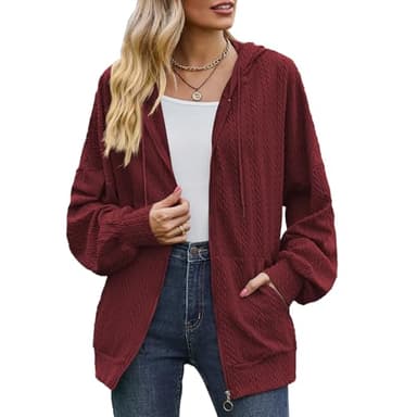 SYEXDZON Zip Up Hoodies For Women Oversized Sweatshirts Fleece Jackets Casual Comfy Fashion Outfits 2024 Fall Winter Clothes Claret - Image 1