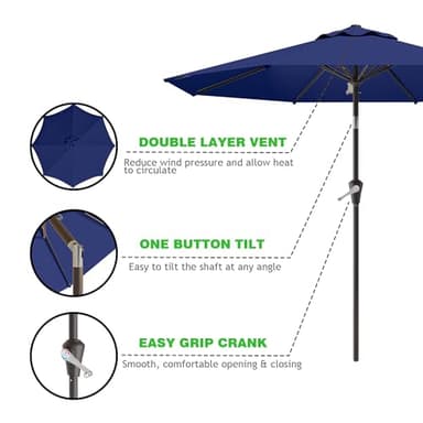 AreShark 9 FT Patio Umbrella for Outdoor, Outdoor Umbrella with Push Button Tilt and Crank, Outdoor Patio Umbrellas with 8 Sturdy Ribs for Market, Garden, Deck, Backyard, Pool (Navy) - Image 2