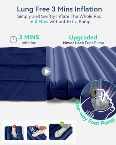 Hikenture Double Sleeping Pad for Camping, 4" Extra-Thick Camping Mattress 2 Person, Inflatable & Ultralight Sleeping Mat for Backpacking, Hiking (Navy Foot Pump, Full XL) - Image 4