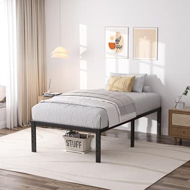SHLAND Bed Frame Twin, 18 Inch Metal Twin Platform Bed Frame No Box Spring Needed, Mattress Foundation, Storage Space, No Noise, Easy Assembly - Image 2