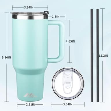 StarSpeed 40 oz Tumbler with Handle and Straw Lid | Stainless Steel Water Bottle Travel Mug Reusable Insulated Cup With Lid And Straw, Keep Cold Heat and Ice for Hours(40oz,Dew) - Image 7