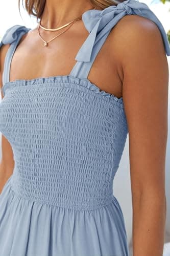 ZESICA Women's 2025 Summer Boho Spaghetti Strap Square Neck Solid Color Ruffle A Line Beach Long Maxi Dress,Blue,XX-Large - Image 4