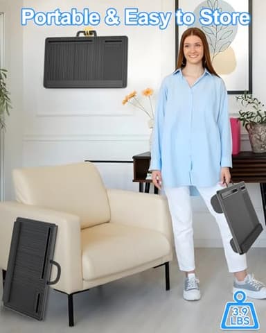 HETTHI Laptop Lap Desk, Portable Large Laptop Desk for Bed, Up to 17 Inch Lap Pad Tray with Wrist Rest, Mouse Pad, Tablet Phone Slot, Portable Handle, Cushion (Black) - Image 5