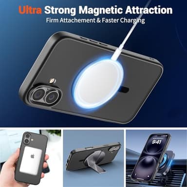 SUPFINE Magnetic for iPhone 16 Case (Compatible with MagSafe) (Military Grade Drop Protection) Translucent Matte Shockproof with Anti-Fingerprint Phone Cover,Black - Image 5