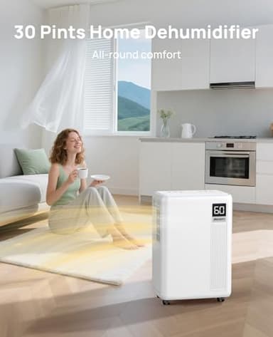 Aiusevo Aiusevo 30 Pint Dehumidifier for Basement, 2000 Sq. Ft Dehumidifiers for Home with Drain Hose, 3 Modes, Smart Humidity Control, 24H Timer, 0.52 Gal Water Tank, for Bedroom, Bathroom, RV - Image 2