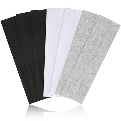 DiyJibb Headbands for Women, Stretchy Non Slip Soft Cotton Cloth Hair Bands for Sports, Workout, Yoga and Running, 7pcs (Black, White, Light Grey) - Image 1