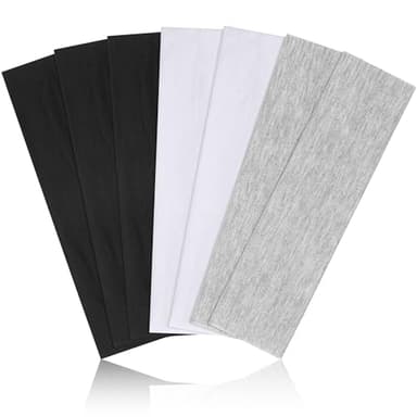 DiyJibb Headbands for Women, Stretchy Non Slip Soft Cotton Cloth Hair Bands for Sports, Workout, Yoga and Running, 7pcs (Black, White, Light Grey) - Image 1