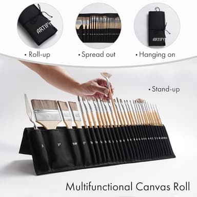 ARTIFY 30-Piece Expert Paint Brush Set, Upgraded Version, Complete Range of Sizes, Enhanced Synthetic Brushes with Canvas Roll and Palette Knife for Acrylic, Oil, Watercolor, and Gouache - Image 6
