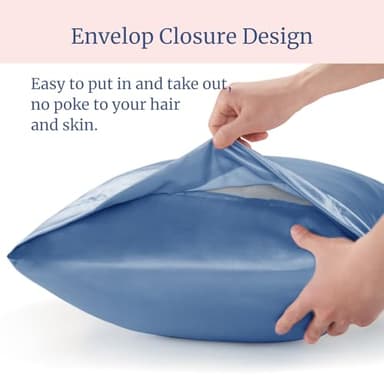 BEDELITE Satin Pillowcase for Hair and Skin, Super Soft and Cooling Similar to Silk Pillow Cases 2 Pack with Envelope Closure, Gift for Women Men(20"x36" King Size, Airy Blue) - Image 6
