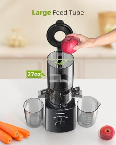 Juicer Machines, TUUMIIST Cold Press Juicer with 4.6'' Large Feed Chute Fit Whole Vegetable And Fruit, Masticating Juicer Easy To Clean, Black - Image 2