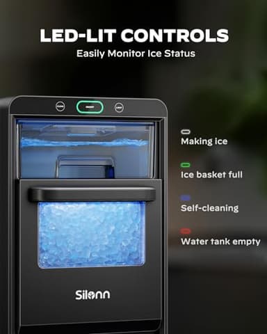 Silonn Nugget Ice Maker Countertop, Pebble Ice Maker Nugget, 44lbs Crushed Ice in 24h, Pull-Out Water Tank and Removable Ice Basket for Home, Kitchen, Stainless Steel - Image 4