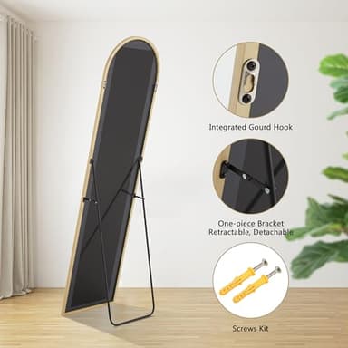 Simple Deluxe Arched Mirror Full Length, 59"x16", Body Wall Mirror with Shatter-Proof Glass, Gold Aluminum Frame, Floor-Standing, Wall-Mounted, Leaning - Image 6