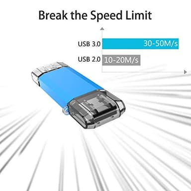 KOOTION USB C Flash Drive 128GB 2 in 1 OTG USB 3.0/Type C Thumb Drive Dual Drive USB C Memory Stick for Smartphone/Laptop/Tablet/PC - 128G, Blue - Image 9